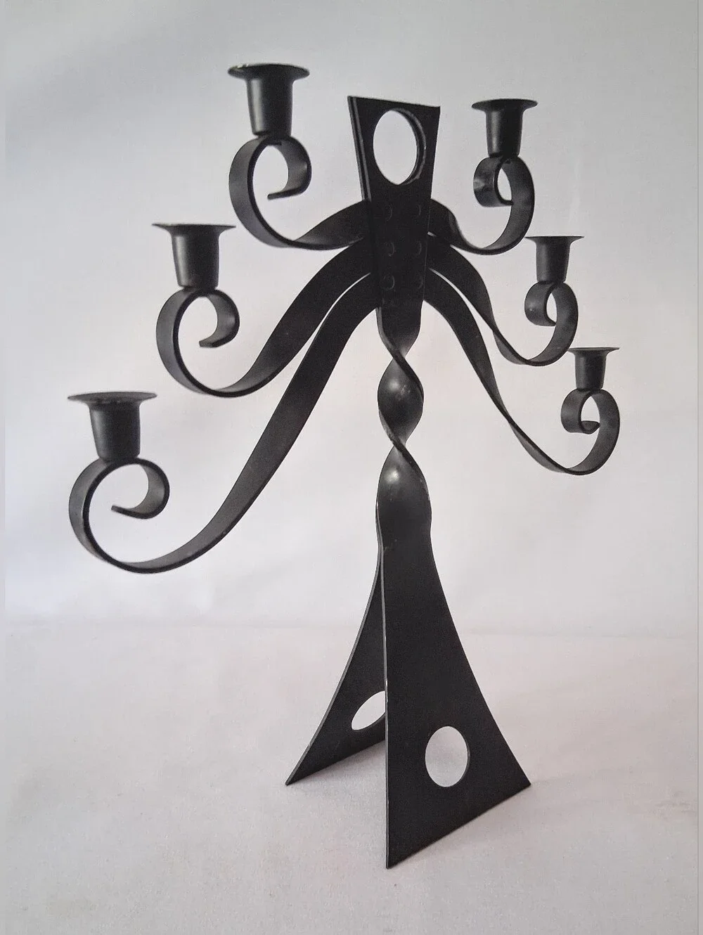 1966 RUBEL Hand Forged Iron Brutalist 6 Candle Holder OOAK Piece